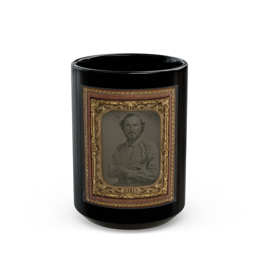 Unidentified Soldier In Confederate Uniform With Bowie Knife And Revolver (U.S. Civil War) Black Coffee Mug-15oz-The Sticker Space