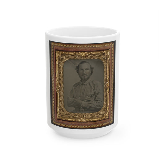 Unidentified Soldier In Confederate Uniform With Bowie Knife And Revolver (U.S. Civil War) White Coffee Mug-15oz-The Sticker Space