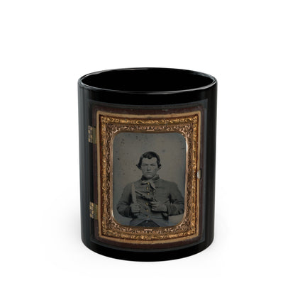 Unidentified Soldier In Confederate Uniform With Bowie Knife And Single Shot Pistol (U.S. Civil War) Black Coffee Mug-11oz-The Sticker Space