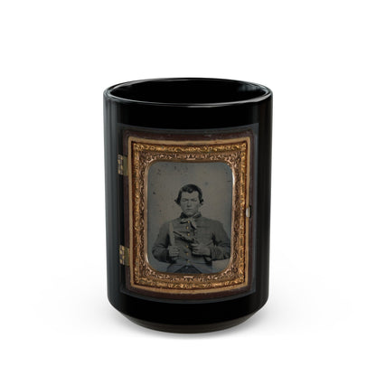 Unidentified Soldier In Confederate Uniform With Bowie Knife And Single Shot Pistol (U.S. Civil War) Black Coffee Mug-15oz-The Sticker Space