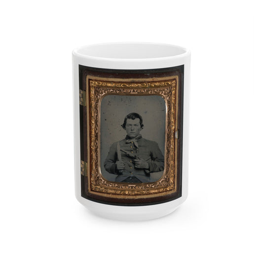 Unidentified Soldier In Confederate Uniform With Bowie Knife And Single Shot Pistol (U.S. Civil War) White Coffee Mug-15oz-The Sticker Space