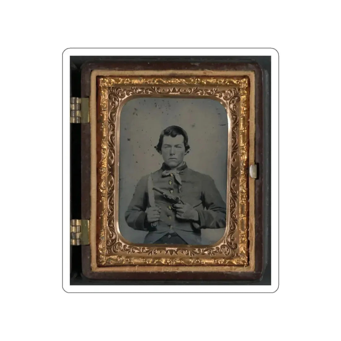 Unidentified Soldier In Confederate Uniform With Bowie Knife And Single Shot Pistol (U.S. Civil War) STICKER Vinyl Die-Cut Decal - The Sticker Space