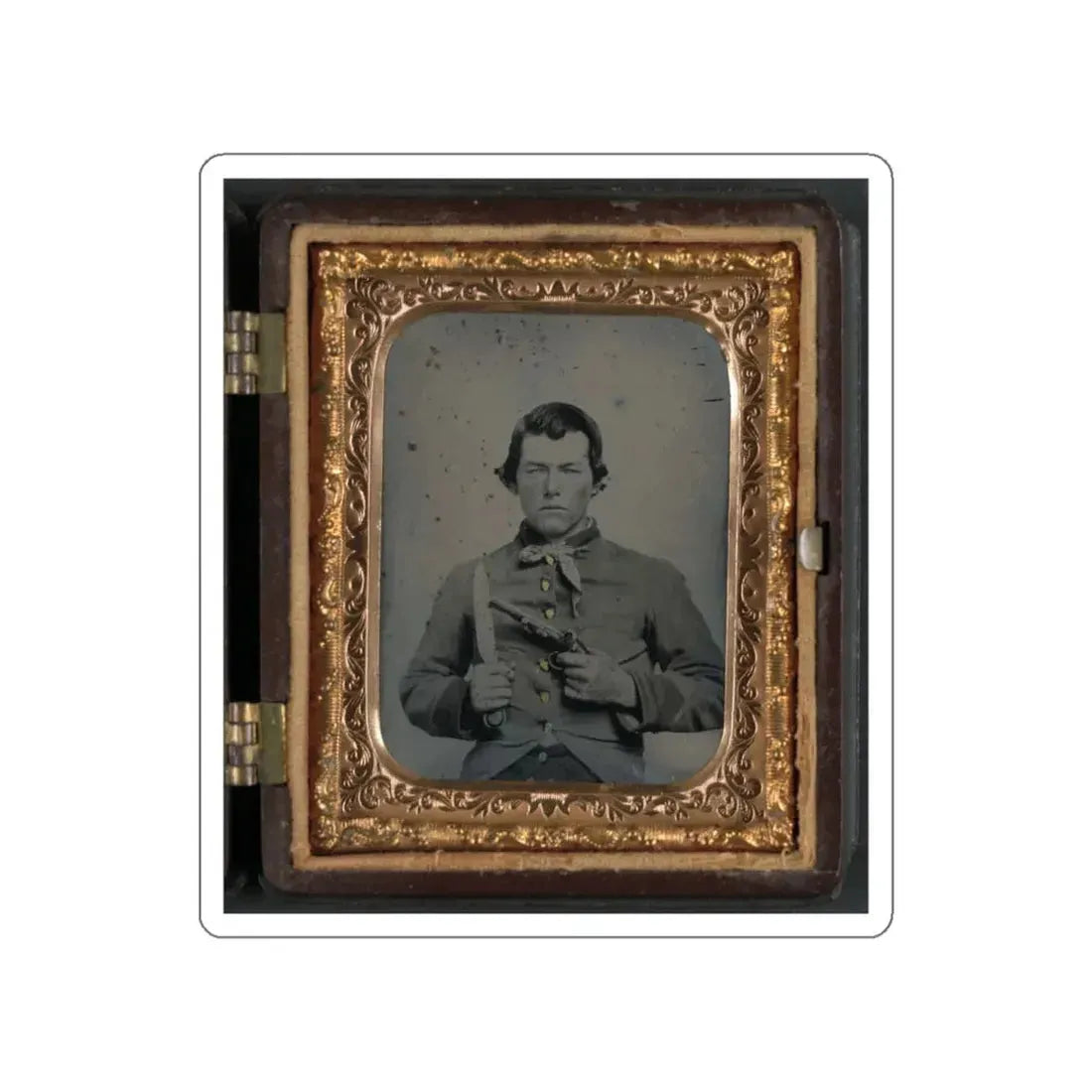 Unidentified Soldier In Confederate Uniform With Bowie Knife And Single Shot Pistol (U.S. Civil War) STICKER Vinyl Die-Cut Decal White Die-Cut 3 Inch - The Sticker Space