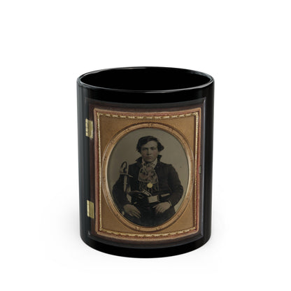 Unidentified Soldier In Confederate Uniform With Cavalry Sword And Revolver (U.S. Civil War) Black Coffee Mug-11oz-The Sticker Space