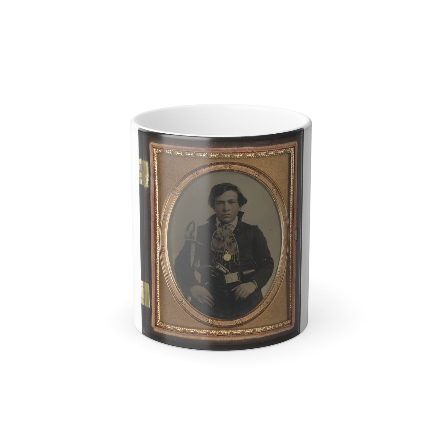 Unidentified Soldier in Confederate Uniform With Cavalry Sword and Revolver (U.S. Civil War) Color Morphing Mug 11oz-11oz-The Sticker Space