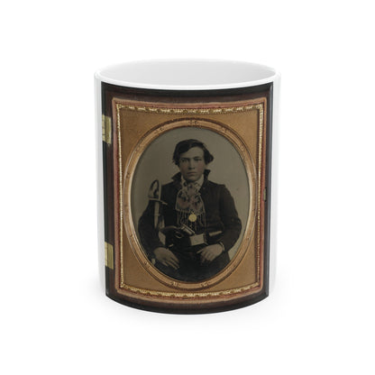 Unidentified Soldier In Confederate Uniform With Cavalry Sword And Revolver (U.S. Civil War) White Coffee Mug-11oz-The Sticker Space