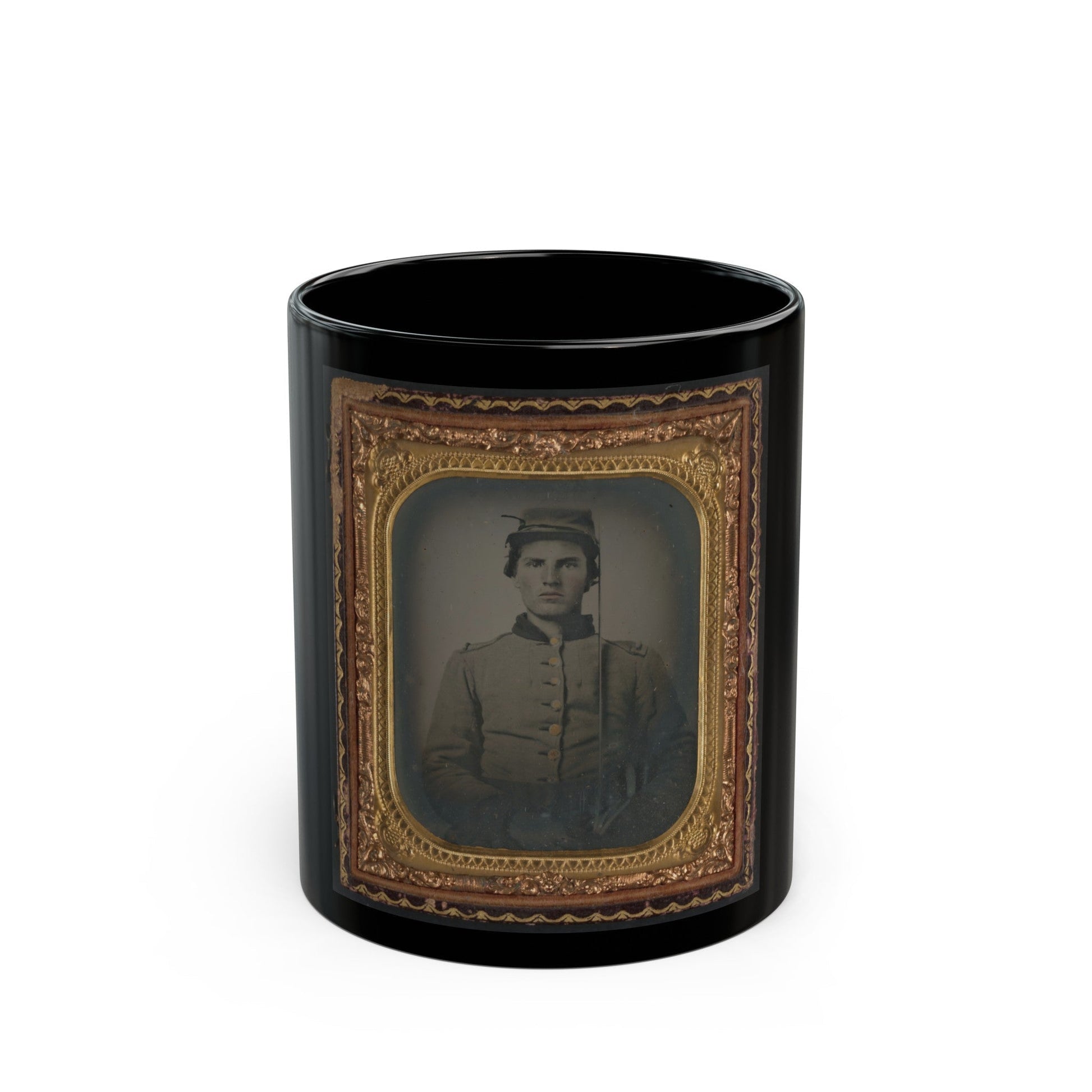 Unidentified Soldier In Confederate Uniform With Cavalry Sword (U.S. Civil War) Black Coffee Mug-11oz-The Sticker Space