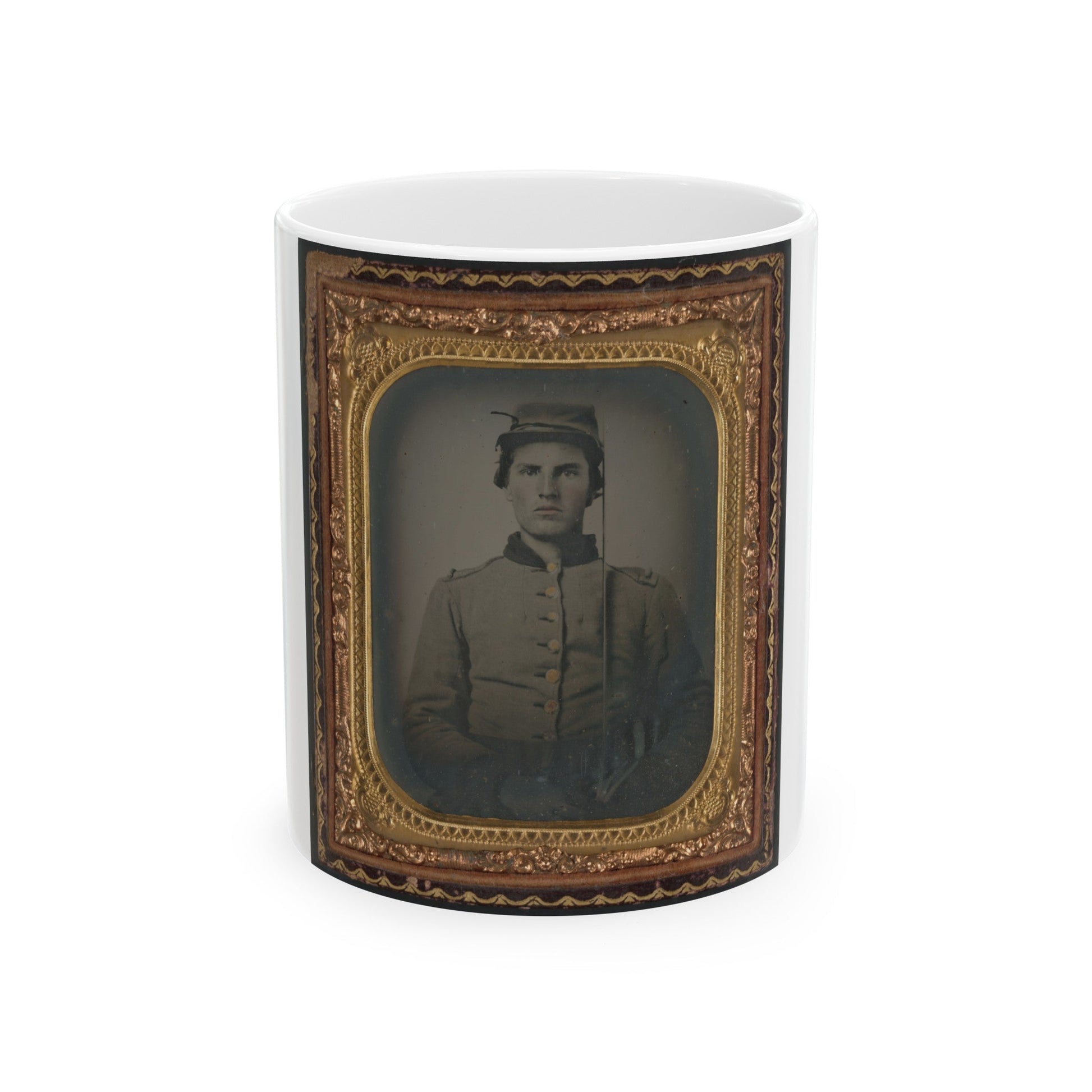 Unidentified Soldier In Confederate Uniform With Cavalry Sword (U.S. Civil War) White Coffee Mug-11oz-The Sticker Space