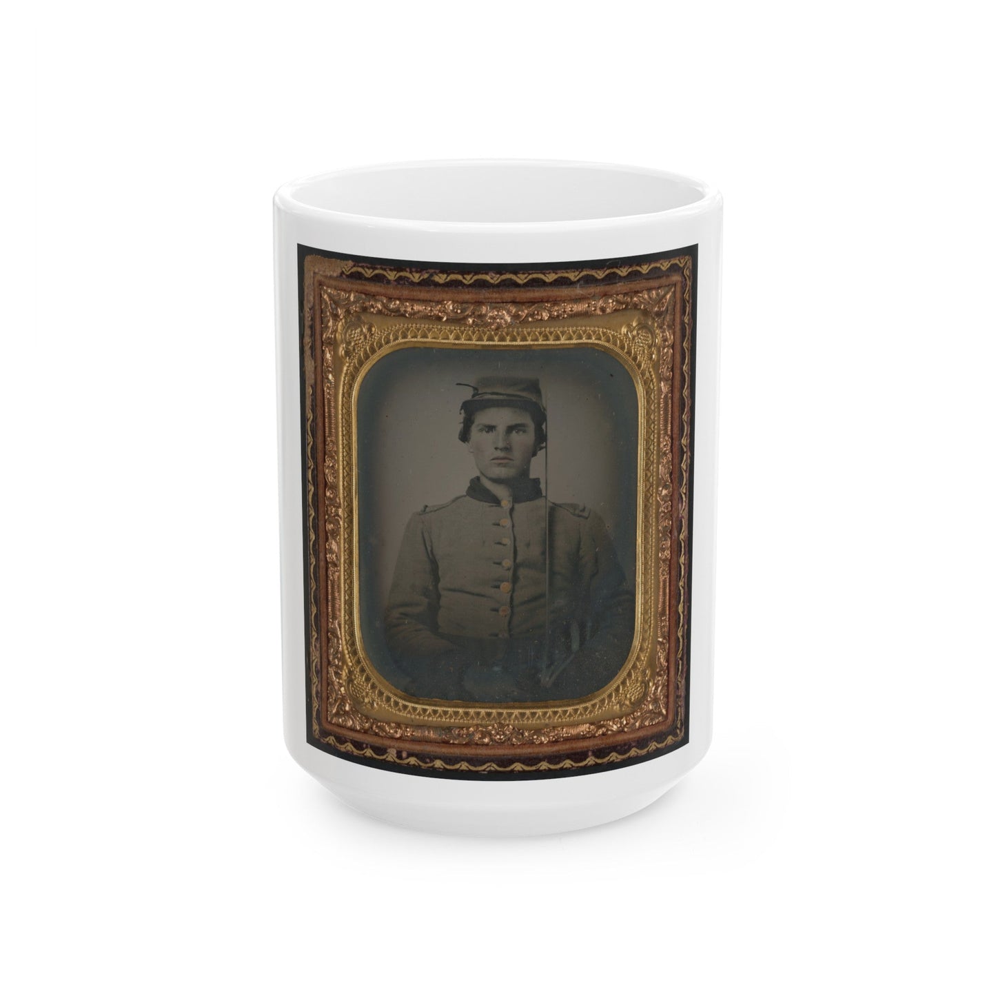 Unidentified Soldier In Confederate Uniform With Cavalry Sword (U.S. Civil War) White Coffee Mug-15oz-The Sticker Space