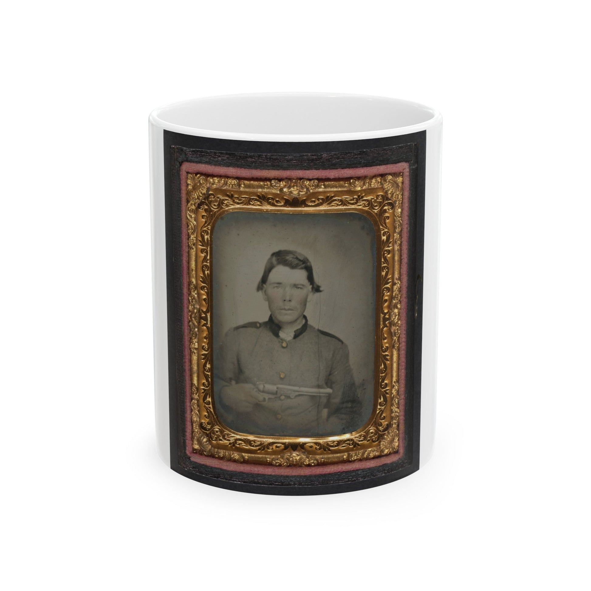 Unidentified Soldier In Confederate Uniform With Colt Revolver (U.S. Civil War) White Coffee Mug-11oz-The Sticker Space