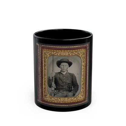 Unidentified Soldier In Confederate Uniform With Colt Revolving Rifle And D-Guard Bowie Knife (U.S. Civil War) Black Coffee Mug-11oz-The Sticker Space