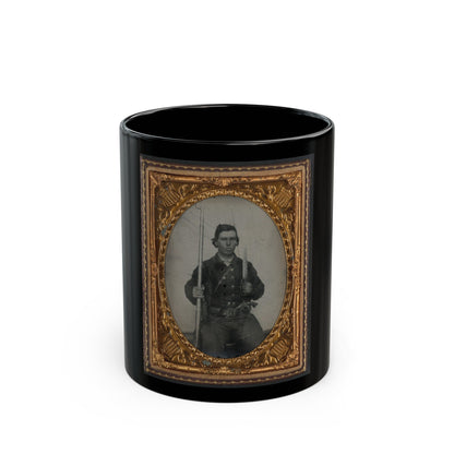 Unidentified Soldier In Confederate Uniform With D-Guard Bowie Knife, Musket, And Revolver (U.S. Civil War) Black Coffee Mug-11oz-The Sticker Space