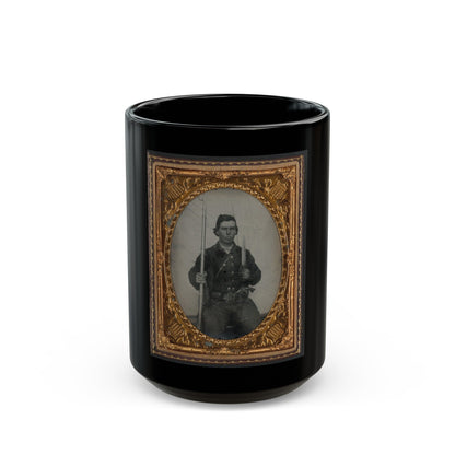 Unidentified Soldier In Confederate Uniform With D-Guard Bowie Knife, Musket, And Revolver (U.S. Civil War) Black Coffee Mug-15oz-The Sticker Space