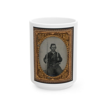 Unidentified Soldier In Confederate Uniform With D-Guard Bowie Knife, Musket, And Revolver (U.S. Civil War) White Coffee Mug-15oz-The Sticker Space