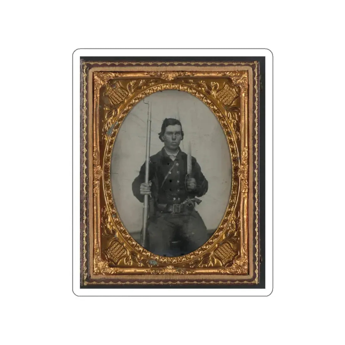 Unidentified Soldier In Confederate Uniform With D-Guard Bowie Knife, Musket, And Revolver (U.S. Civil War) STICKER Vinyl Die-Cut Decal - The Sticker Space