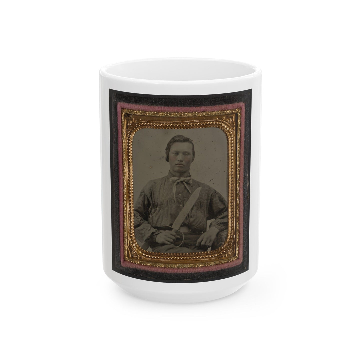 Unidentified Soldier In Confederate Uniform With D Guard Bowie Knife (U.S. Civil War) White Coffee Mug-15oz-The Sticker Space