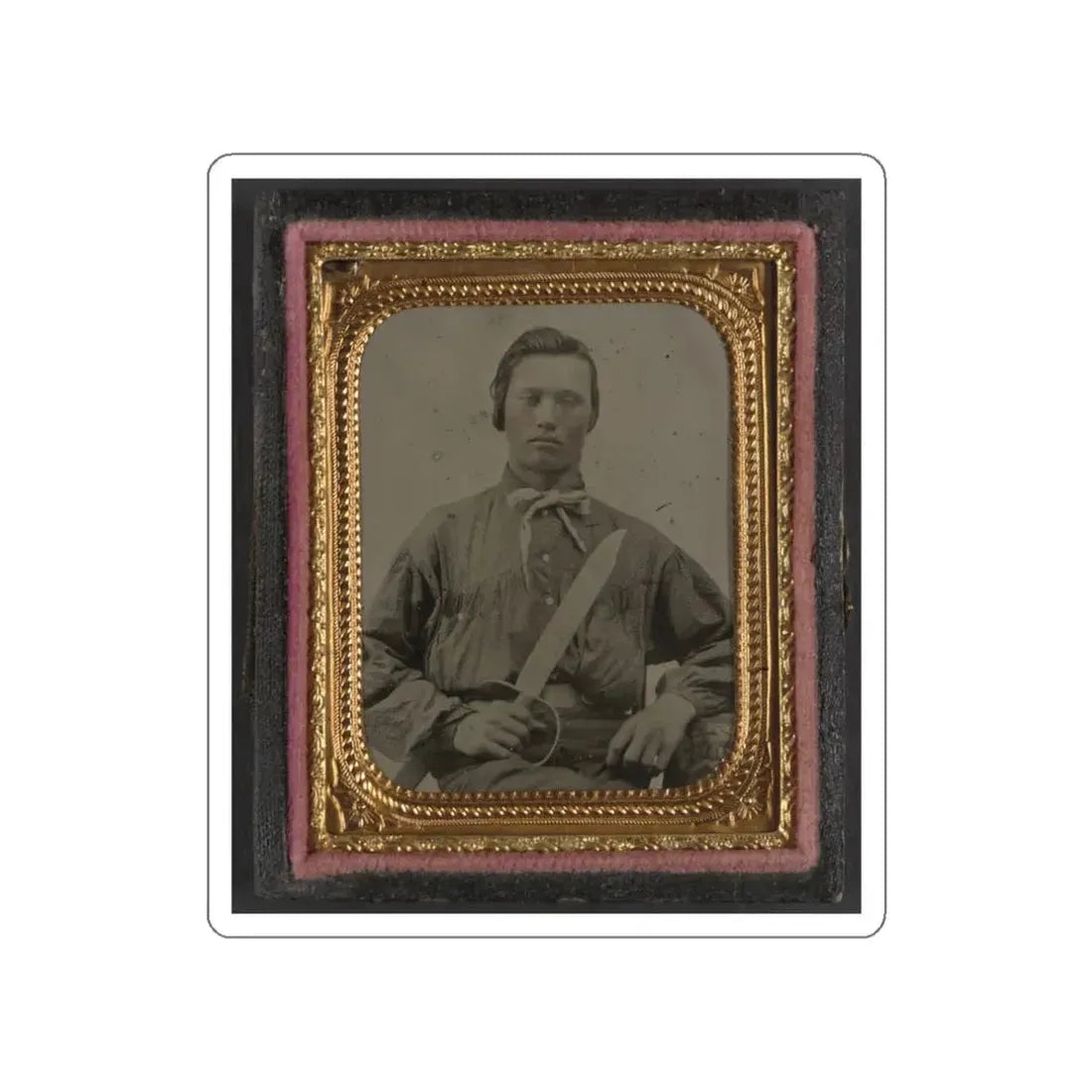 Unidentified Soldier In Confederate Uniform With D Guard Bowie Knife (U.S. Civil War) STICKER Vinyl Die-Cut Decal White Die-Cut 3 Inch - The Sticker Space