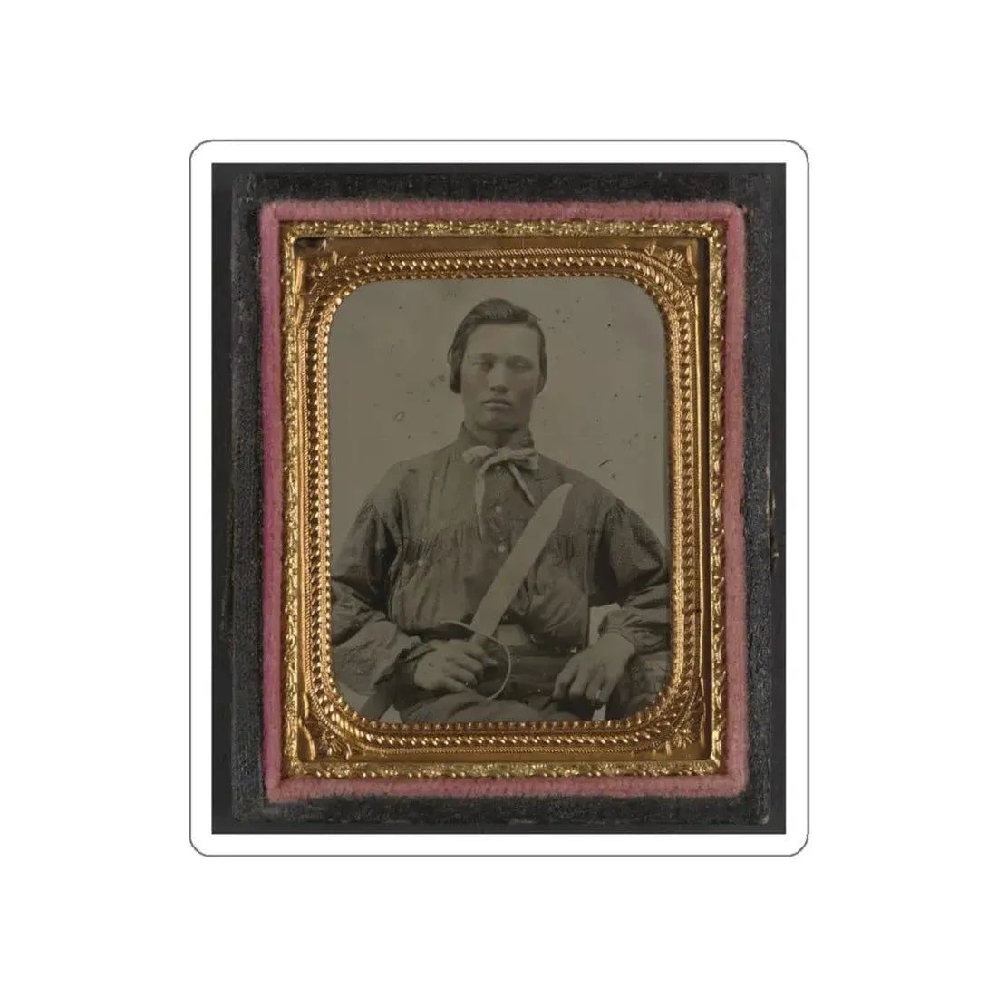 Unidentified Soldier In Confederate Uniform With D Guard Bowie Knife (U.S. Civil War) STICKER Vinyl Die-Cut Decal White Die-Cut 4 Inch - The Sticker Space
