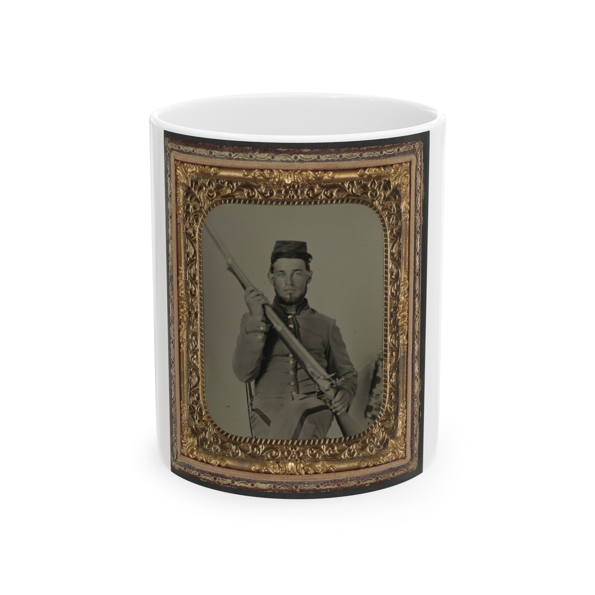 Unidentified Soldier In Confederate Uniform With Flintlock Musket (U.S. Civil War) White Coffee Mug-11oz-The Sticker Space