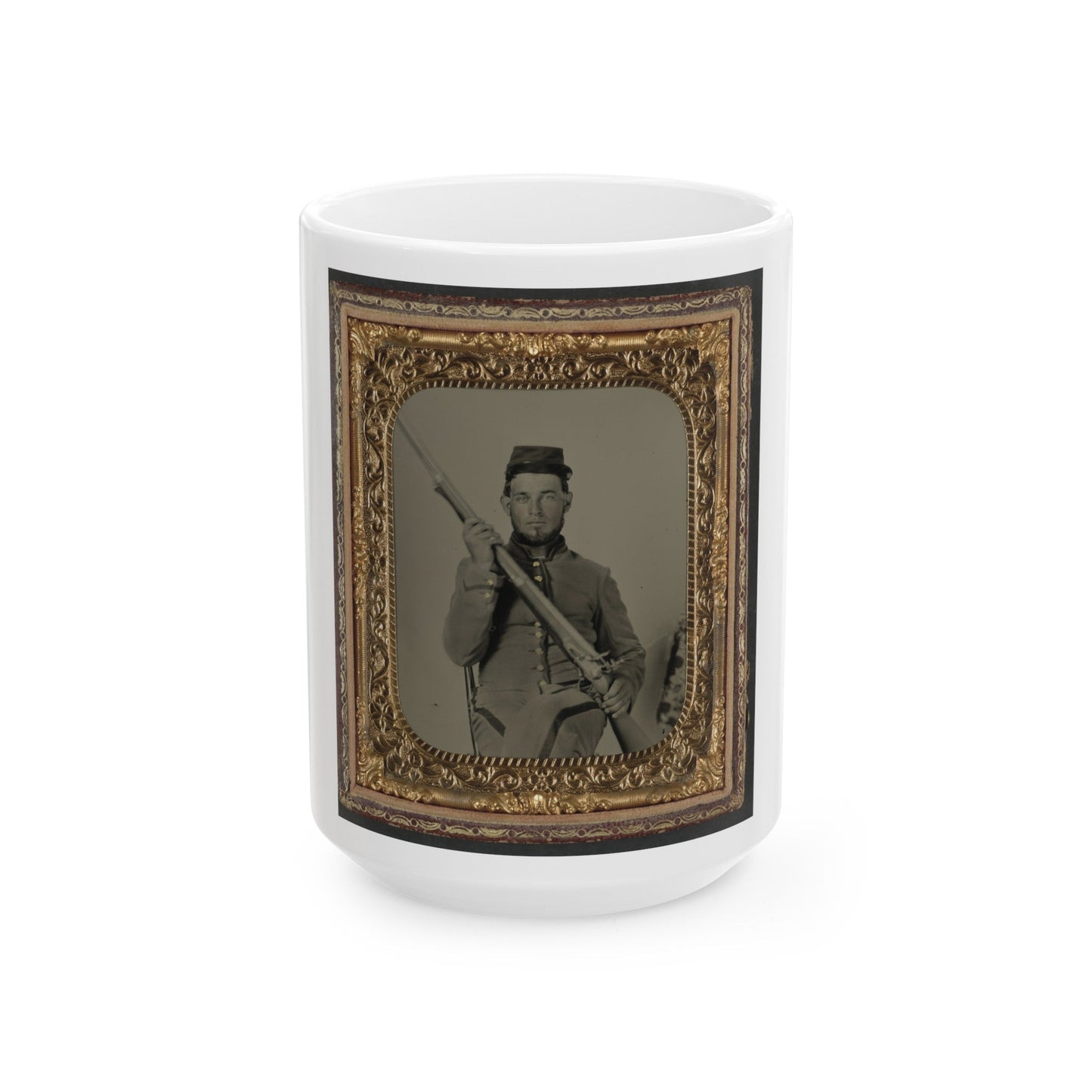 Unidentified Soldier In Confederate Uniform With Flintlock Musket (U.S. Civil War) White Coffee Mug-15oz-The Sticker Space