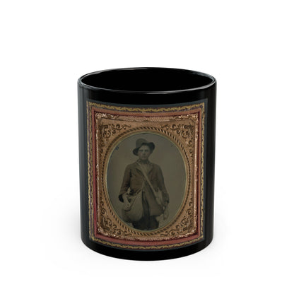 Unidentified Soldier In Confederate Uniform With Gardner Patent Canteen And Haversack (U.S. Civil War) Black Coffee Mug-11oz-The Sticker Space