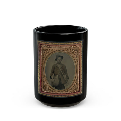 Unidentified Soldier In Confederate Uniform With Gardner Patent Canteen And Haversack (U.S. Civil War) Black Coffee Mug-15oz-The Sticker Space