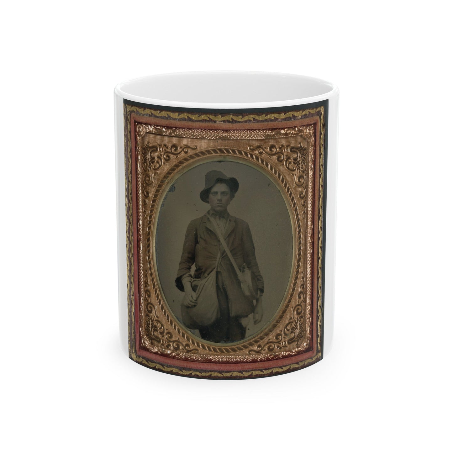 Unidentified Soldier In Confederate Uniform With Gardner Patent Canteen And Haversack (U.S. Civil War) White Coffee Mug-11oz-The Sticker Space