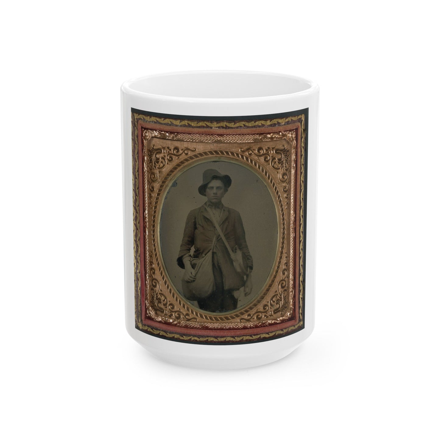 Unidentified Soldier In Confederate Uniform With Gardner Patent Canteen And Haversack (U.S. Civil War) White Coffee Mug-15oz-The Sticker Space