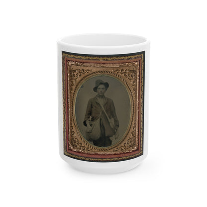 Unidentified Soldier In Confederate Uniform With Gardner Patent Canteen And Haversack (U.S. Civil War) White Coffee Mug-15oz-The Sticker Space