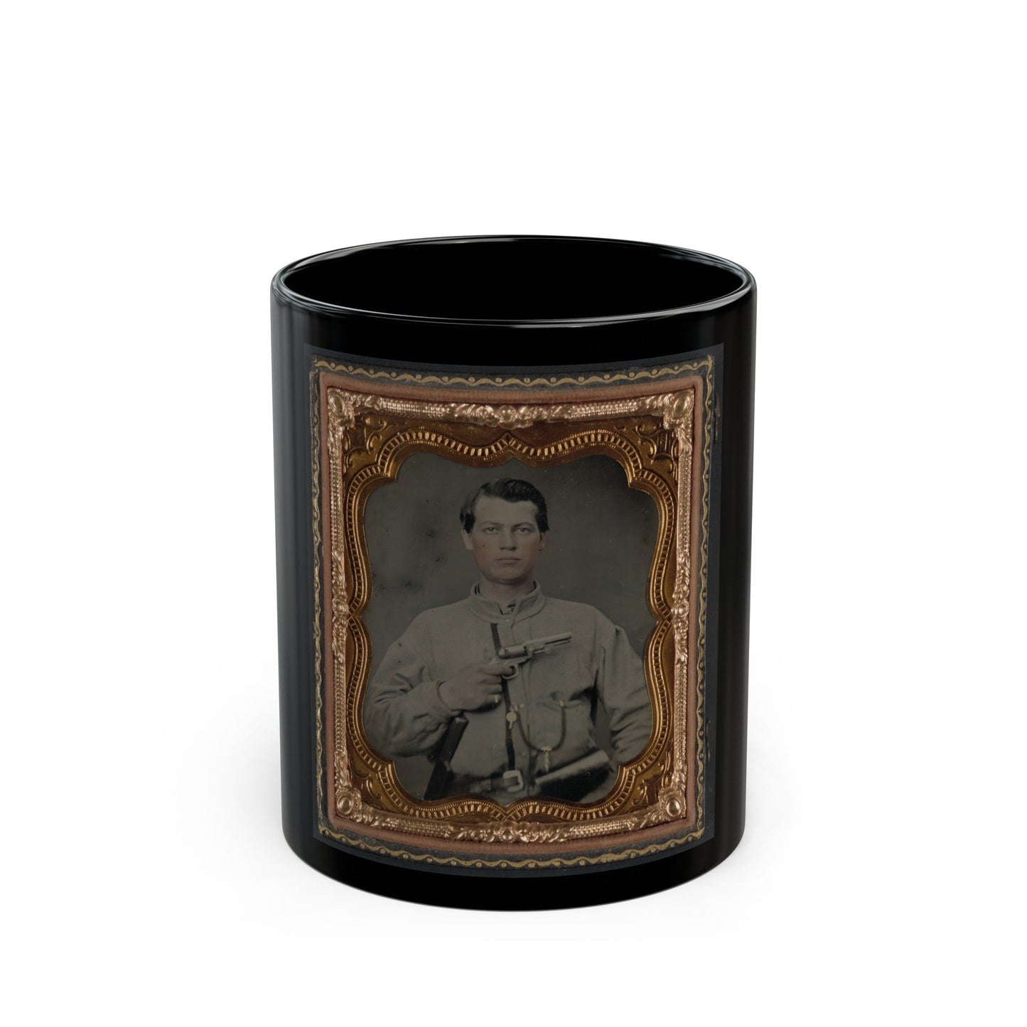 Unidentified Soldier In Confederate Uniform With Gun (U.S. Civil War) Black Coffee Mug-11oz-The Sticker Space