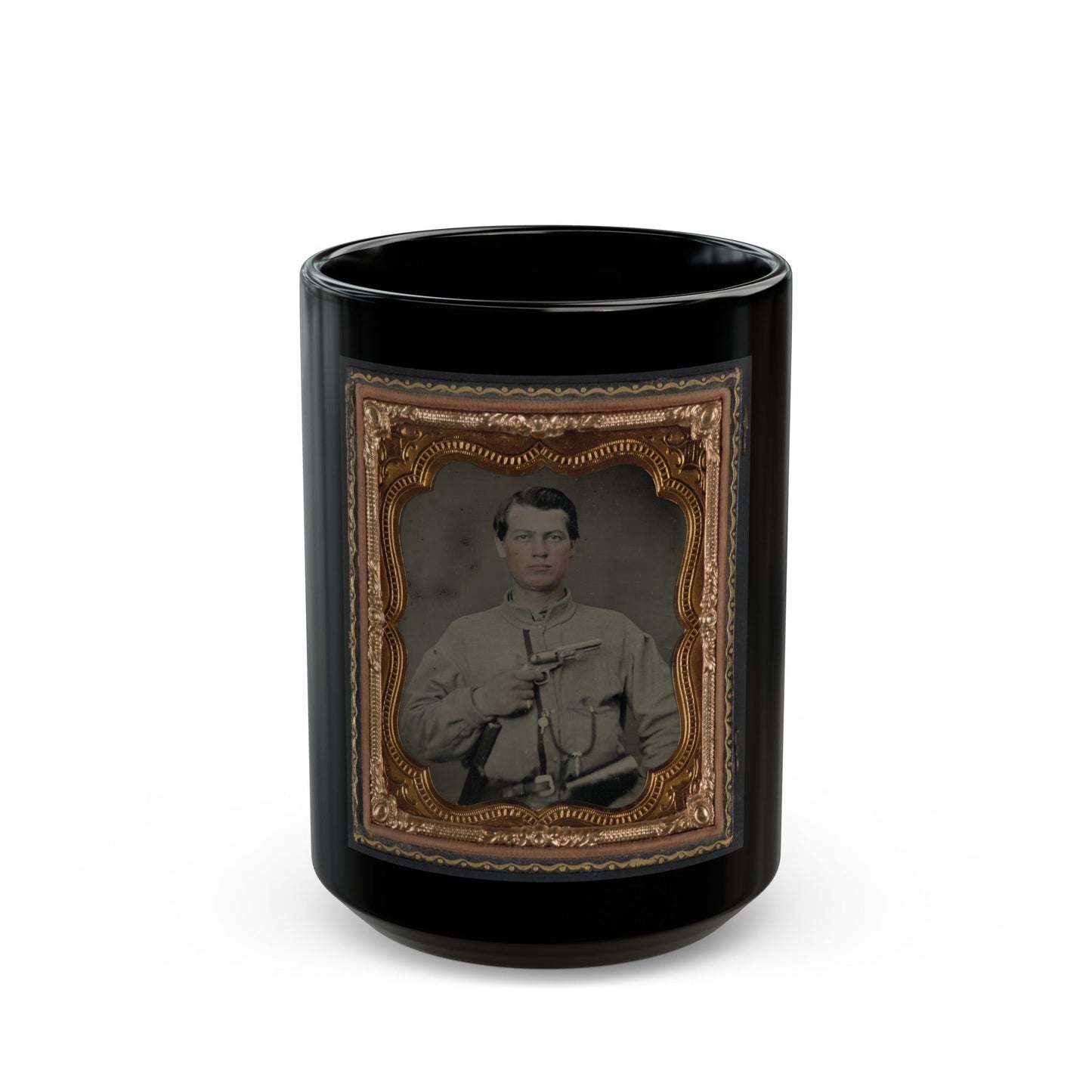 Unidentified Soldier In Confederate Uniform With Gun (U.S. Civil War) Black Coffee Mug-15oz-The Sticker Space