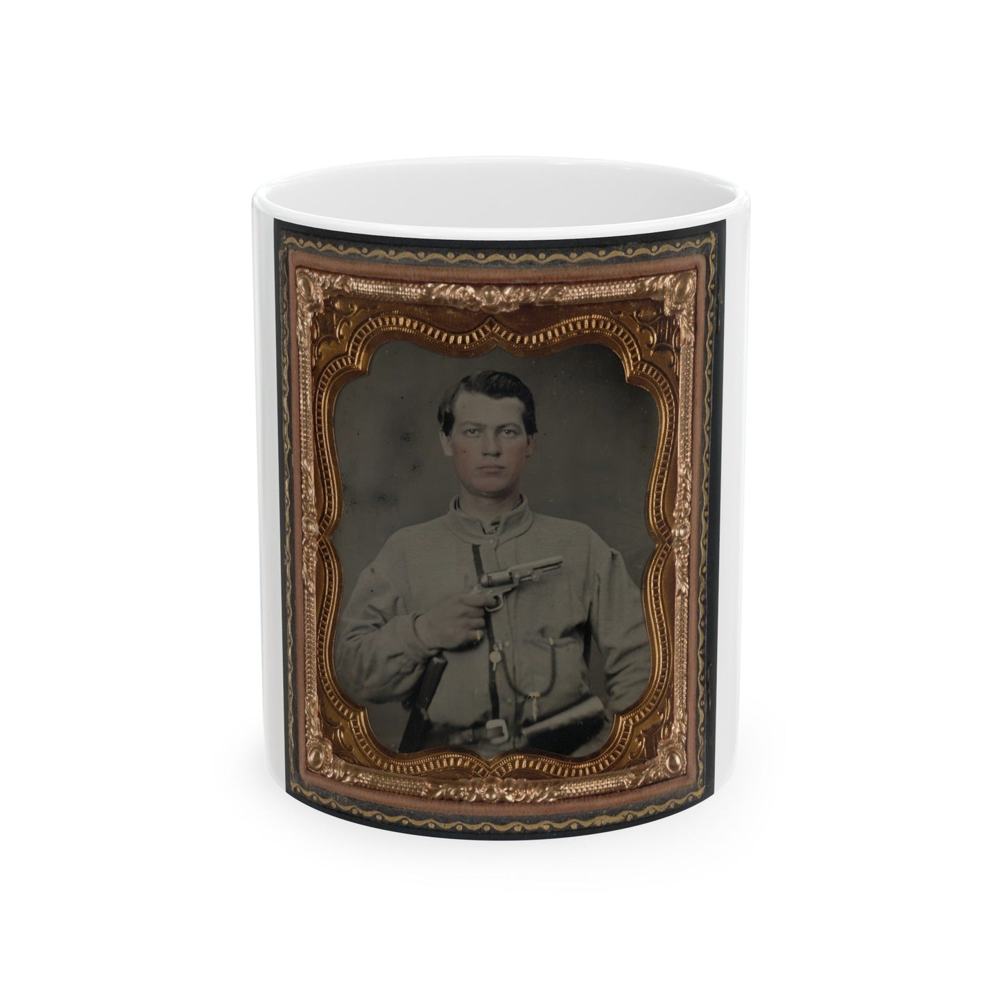 Unidentified Soldier In Confederate Uniform With Gun (U.S. Civil War) White Coffee Mug-11oz-The Sticker Space