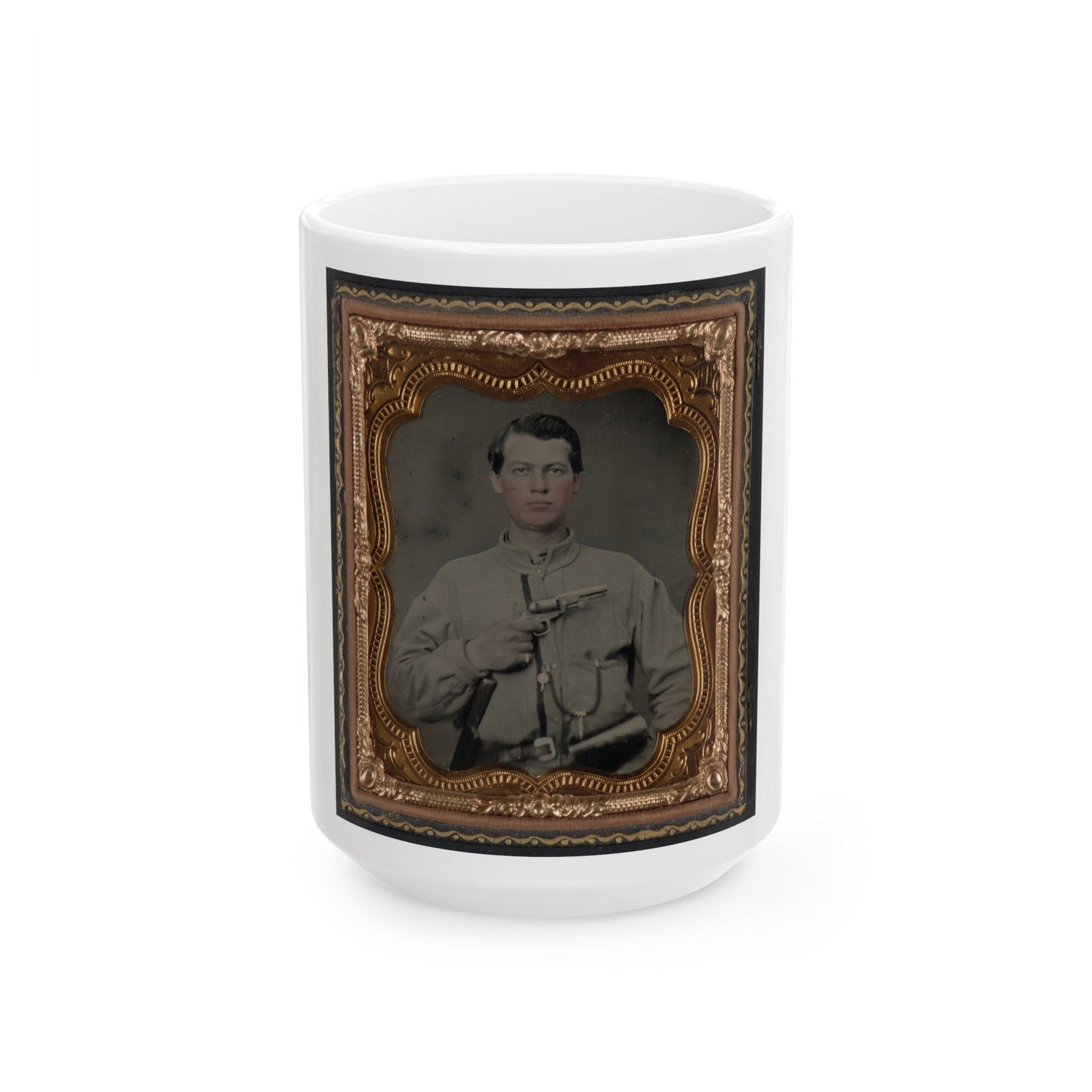 Unidentified Soldier In Confederate Uniform With Gun (U.S. Civil War) White Coffee Mug-15oz-The Sticker Space