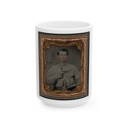 Unidentified Soldier In Confederate Uniform With Gun (U.S. Civil War) White Coffee Mug-15oz-The Sticker Space