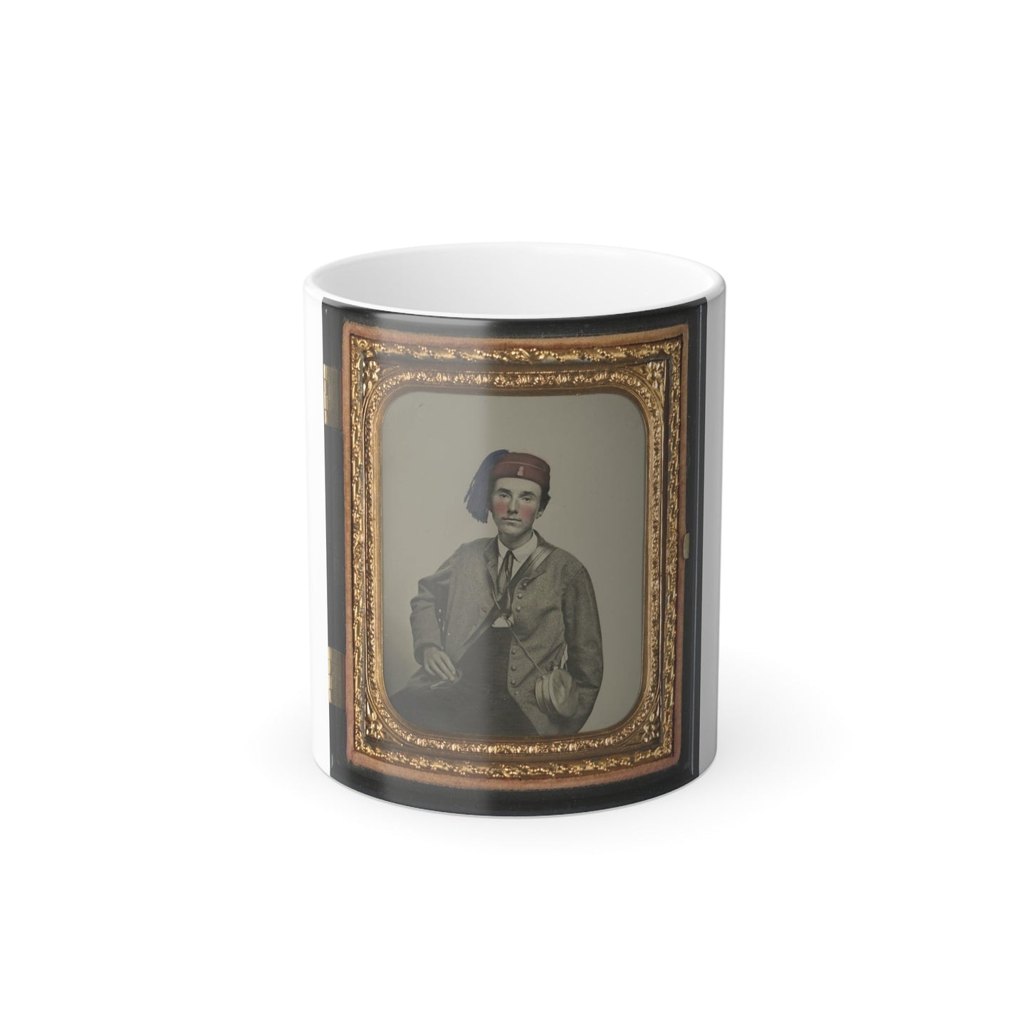 Unidentified Soldier in Confederate Uniform With I Buttons and Company B Hat With Tin Drum Canteen (U.S. Civil War) Color Morphing Mug 11oz-11oz-The Sticker Space