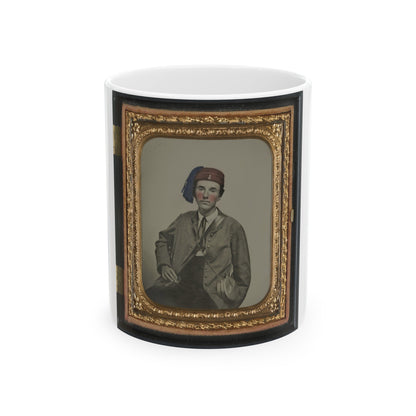 Unidentified Soldier In Confederate Uniform With I Buttons And Company B Hat With Tin Drum Canteen (U.S. Civil War) White Coffee Mug-11oz-The Sticker Space