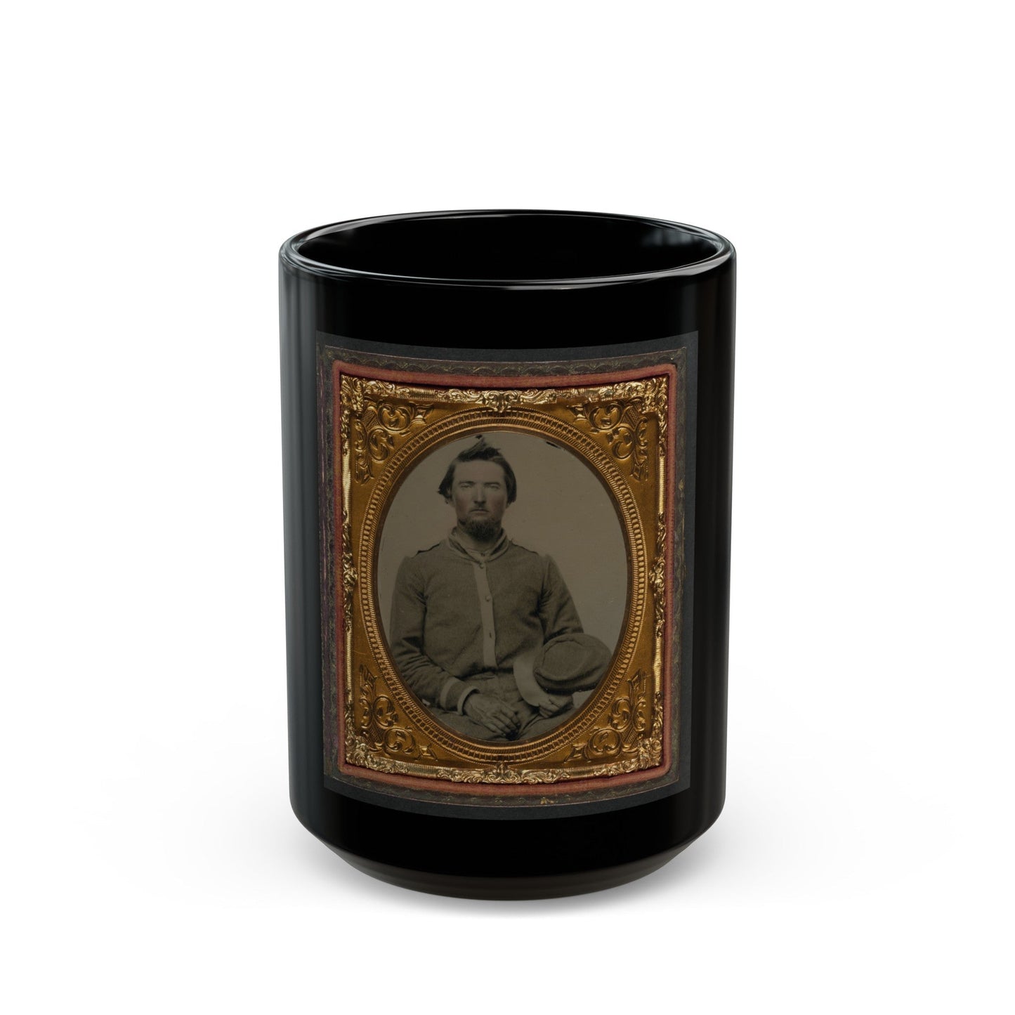 Unidentified Soldier In Confederate Uniform With Kepi (U.S. Civil War) Black Coffee Mug-15oz-The Sticker Space