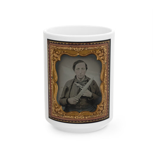 Unidentified Soldier In Confederate Uniform With Knife And Revolver (U.S. Civil War) White Coffee Mug-15oz-The Sticker Space