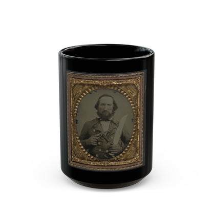 Unidentified Soldier In Confederate Uniform With Large Bowie Knife And Revolver (U.S. Civil War) Black Coffee Mug-15oz-The Sticker Space