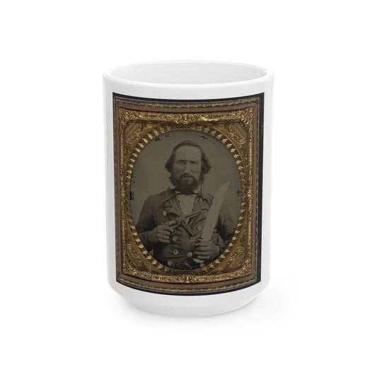 Unidentified Soldier In Confederate Uniform With Large Bowie Knife And Revolver (U.S. Civil War) White Coffee Mug-15oz-The Sticker Space