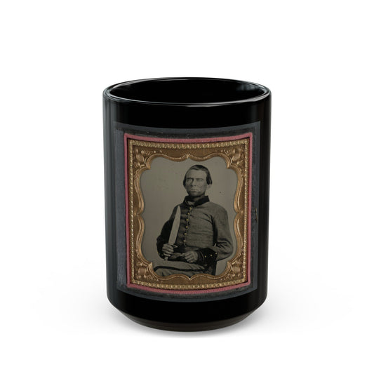 Unidentified Soldier In Confederate Uniform With Large Bowie Knife (U.S. Civil War) Black Coffee Mug-15oz-The Sticker Space