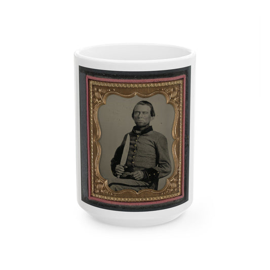 Unidentified Soldier In Confederate Uniform With Large Bowie Knife (U.S. Civil War) White Coffee Mug-15oz-The Sticker Space