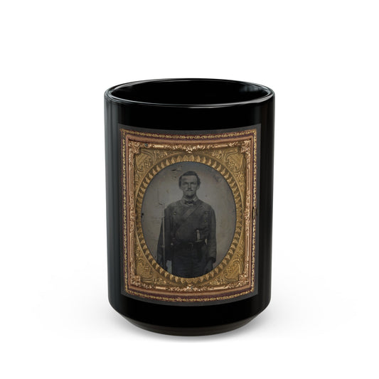 Unidentified Soldier In Confederate Uniform With Musket And Bowie Knife (U.S. Civil War) Black Coffee Mug-15oz-The Sticker Space