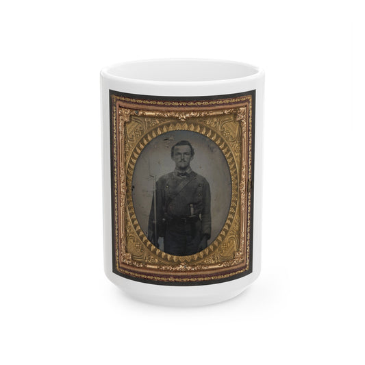 Unidentified Soldier In Confederate Uniform With Musket And Bowie Knife (U.S. Civil War) White Coffee Mug-15oz-The Sticker Space