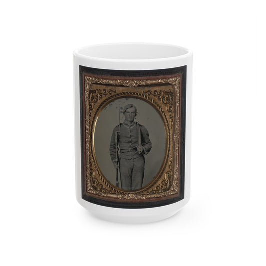 Unidentified Soldier In Confederate Uniform With Musket And D-Guard Bowie Knife (U.S. Civil War) White Coffee Mug-15oz-The Sticker Space