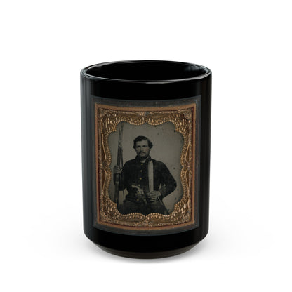 Unidentified Soldier In Confederate Uniform With Musket And Horstman & Sons Sword Bayonet, Pistol, And Bowie Knife (U.S. Civil War) Black Coffee Mug-15oz-The Sticker Space