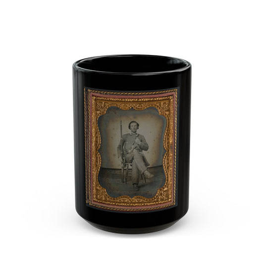 Unidentified Soldier In Confederate Uniform With Musket And Knife (U.S. Civil War) Black Coffee Mug-15oz-The Sticker Space