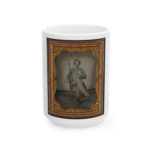 Unidentified Soldier In Confederate Uniform With Musket And Knife (U.S. Civil War) White Coffee Mug-15oz-The Sticker Space