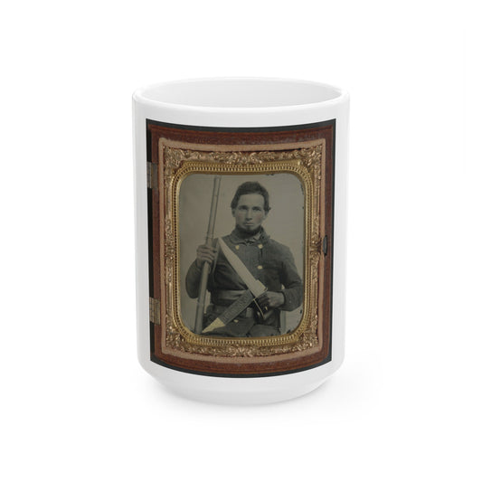 Unidentified Soldier In Confederate Uniform With Musket, D Guard Bowie Knife, And Engraved Knife Sheath (U.S. Civil War) White Coffee Mug-15oz-The Sticker Space