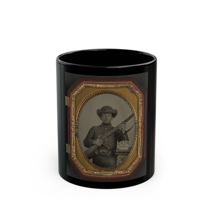 Unidentified Soldier In Confederate Uniform With Musket, Knife, And Sign Reading Victory Or Death! Atop Two Books (U.S. Civil War) Black Coffee Mug-11oz-The Sticker Space